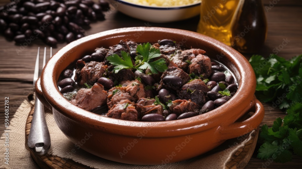 A bowl of feijoada a hearty Brazilian stew made with beans. Generative AI