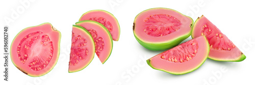 Guava fruit slices isolated on white background with full depth of field. Top view. Flat lay