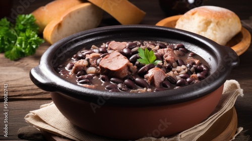 A bowl of feijoada a hearty Brazilian stew made with beans. Generative AI