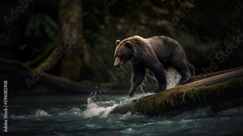 Feel the raw power and energy of wildlife with this stunning stock photo of a bear galloping through a river
