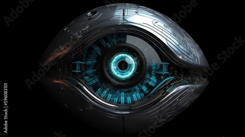 A futuristic cybernetic eye scanning the environment. Isolated background. Generative AI