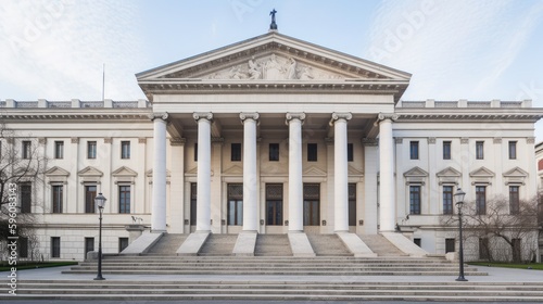 A grand neoclassical building with elegant symmetrical features. Generative AI
