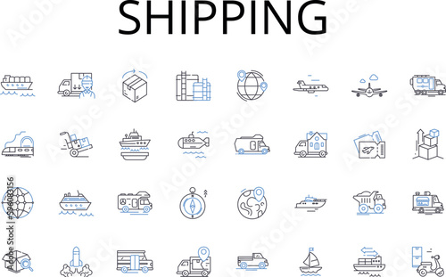 Shipping line icons collection. Delivery, Freight, Transporting, Dispatching, Carrying, Shipment, Transfer vector and linear illustration. Conveyance,Hauling,Movement outline signs set