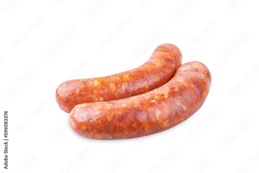 Chorizo raw meat sausage on a white isolated background Chorizo raw meat sausage on a white isolated background