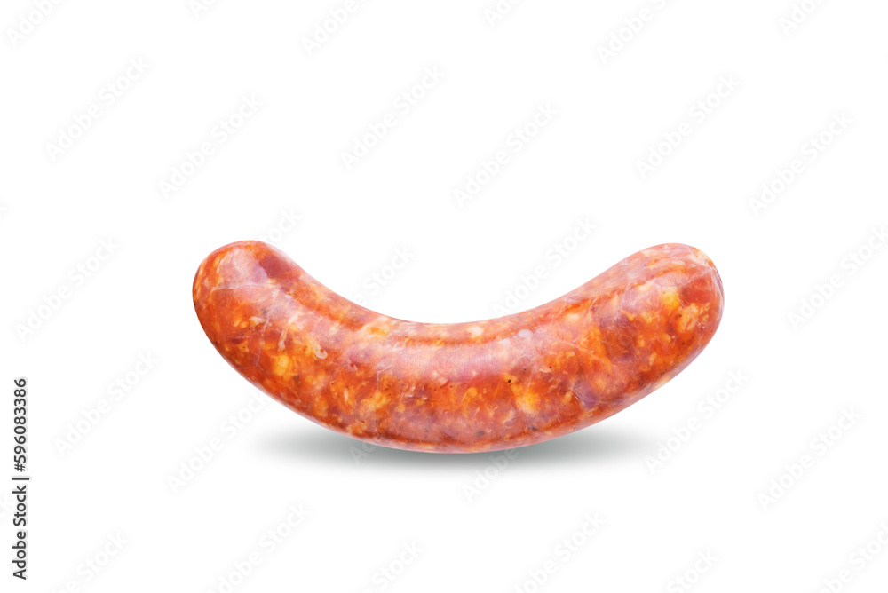Chorizo raw meat sausage on a white isolated background Chorizo raw meat sausage on a white isolated background