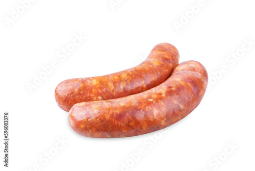 Chorizo raw meat sausage on a white isolated background