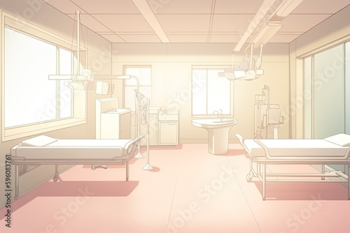 Hospital Room with Beds and a Sink. Generative AI © 2rogan