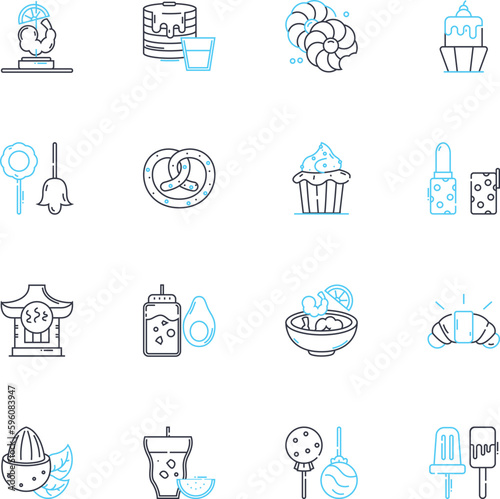 Pastry linear icons set. Croissant, Puff, Danish, Cannoli, ?clair, Macaron, Strudel line vector and concept signs. Brioche,Sc,Tartlet outline illustrations