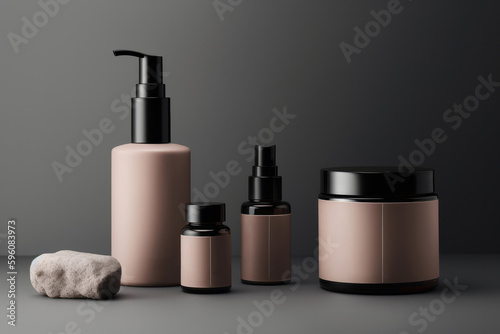 blank cosmetics products containers. beauty product display. Generative ai