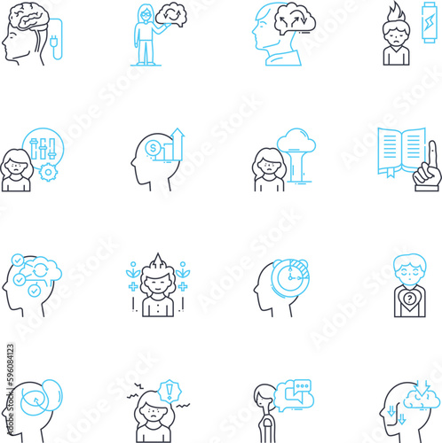 Emotional Intelligence linear icons set. Empathy, Compassion, Self-awareness, Self-regulation, Motivation, Social awareness, Social skills line vector and concept signs. Empowerment,Gratitude