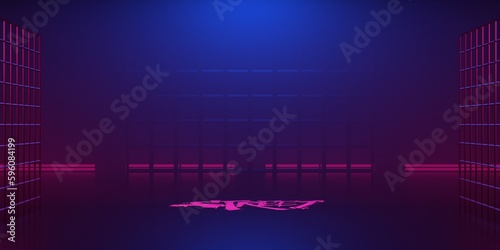 hip hop breakdance stage dancing room with wall for graffity, floor of dance club, 3d illustration rendering background