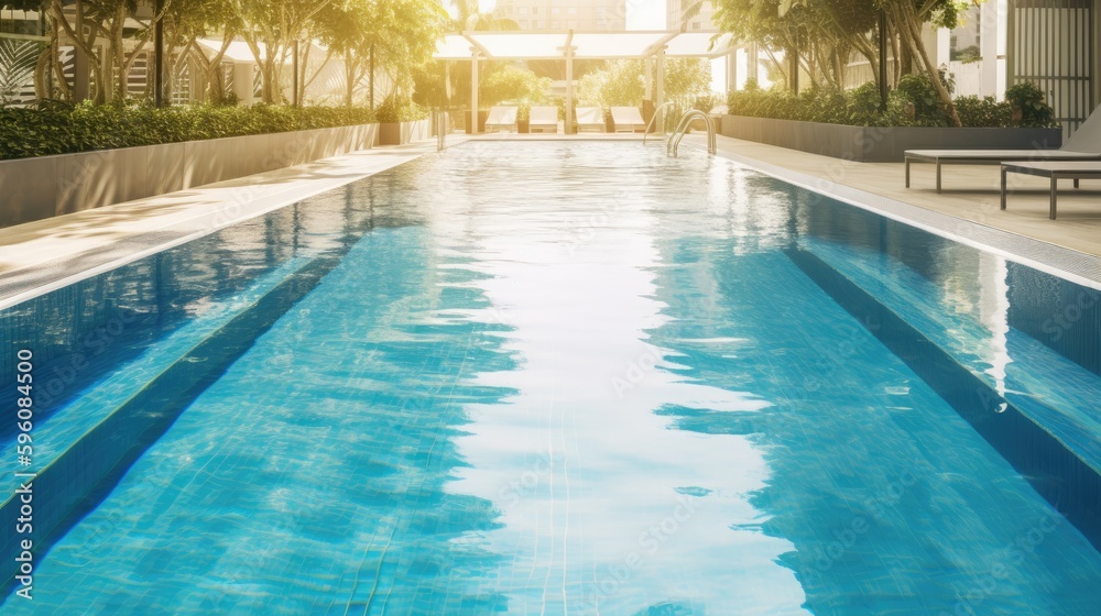 A big swimming pool in tropical resort. Gnerative AI A big swimming pool in tropical resort. Gnerative AI