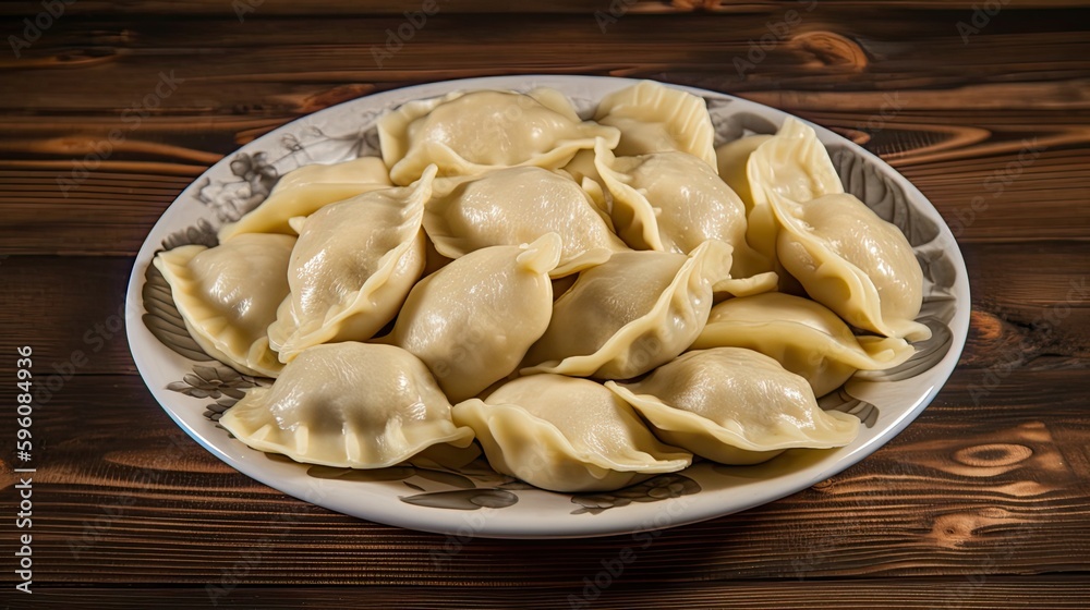 A tray of pierogi a Polish dumpling often filled with cheese. Generative AI A tray of pierogi a Polish dumpling often filled with cheese. Generative AI