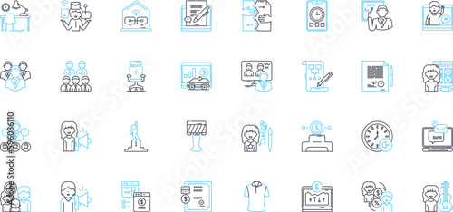 Off-site facility linear icons set. Remote, Dispersed, Outsourced, Decentralized, Distant, Independent, External line vector and concept signs. Removed,Secondary,Alternative outline illustrations