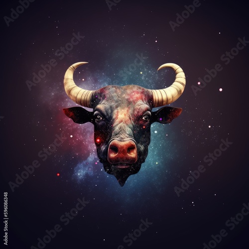 Zodiac sign of Taurus, bull with magic light in space. generative AI © Mockup Station