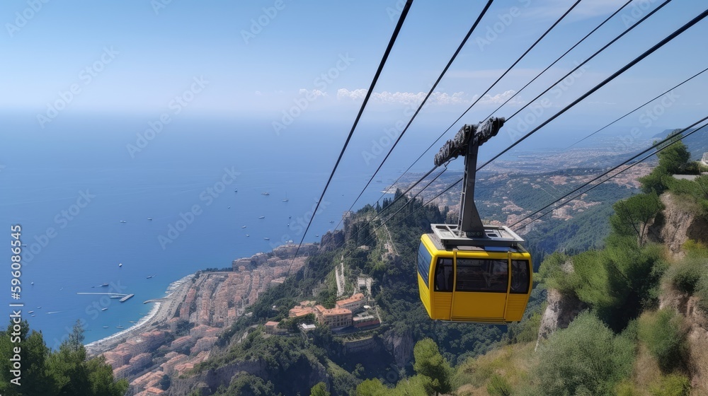 A cable car on the mountain view. Generative AI A cable car on the mountain view. Generative AI