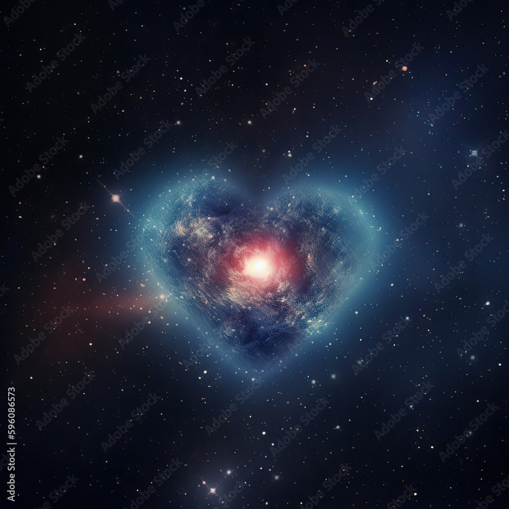 Naklejka premium Valentine's day background with hearts, moon, and stars. Blue star background. Generative AI
