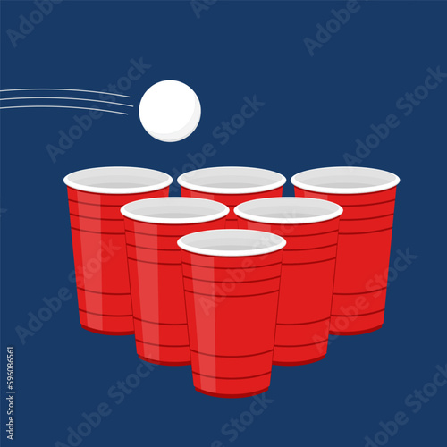 Red beer cup. Cup vector.  wallpaper. Vector Illustration of Beer Pong shot with Pingpong ball.