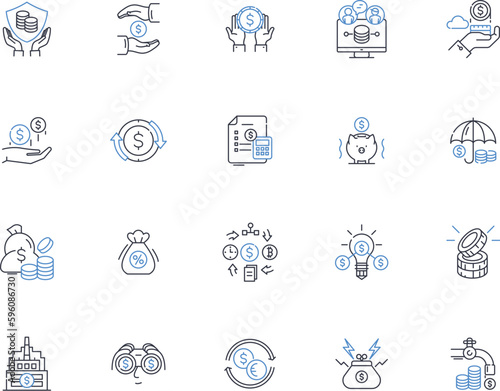 Greenbacks line icons collection. My, Cash, Currency, Bills, Banknotes, Paycheck, Savings vector and linear illustration. Income,Finance,Wealth outline signs set