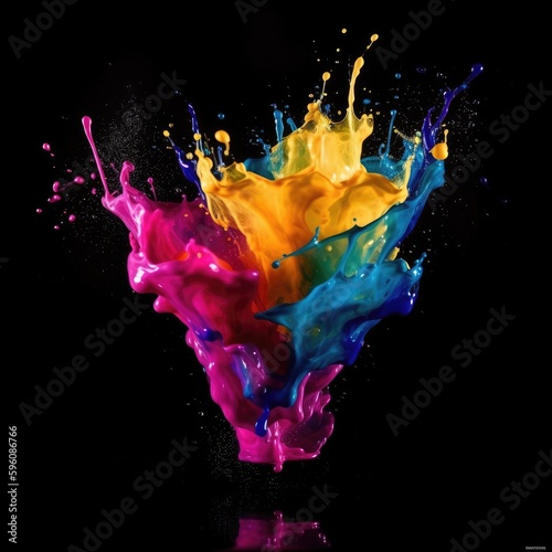 splash of colorful paint on a black isolated background. Generative ai