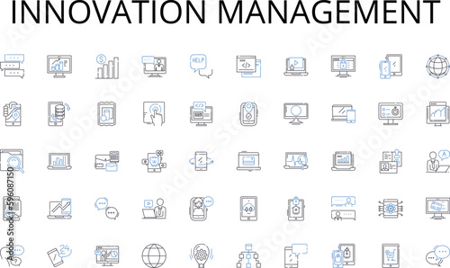 Innovation management line icons collection. Enlightenment, Insight, Discernment, Intelligence, Understanding, Perception, Comprehension vector and linear illustration. Sagacity,Prudence,Experience