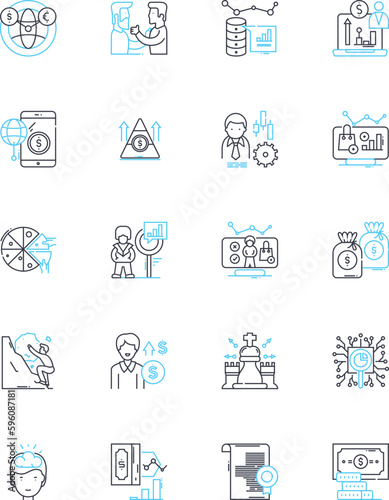 Mtary speculation linear icons set. Rumors, Predictions, Anticipation, Experts, Frenzy, Skepticism, Uncertainty line vector and concept signs. Stock,Trades,Risk outline illustrations