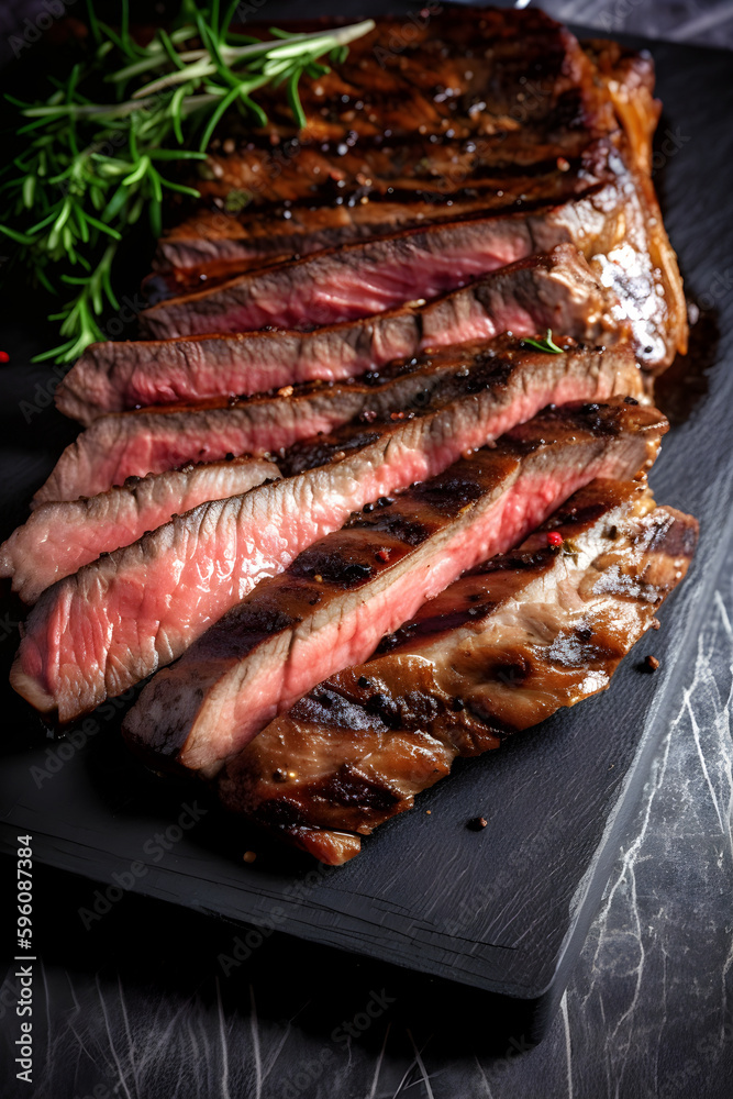 Sliced grilled beef barbecue Striploin steak AI generated