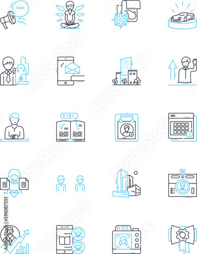 Personnel Search linear icons set. Recruitment, Employment, Staffing, Talent, Candidates, Headhunting, Job line vector and concept signs. Hiring,Placement,Resumes outline illustrations