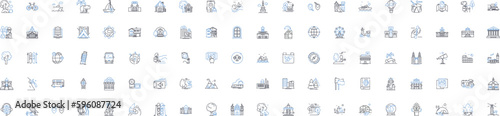 Accommodation enterprise line icons collection. Lodging, Hospitality, Accommodations, Boarding, Residence, Room, Hotel vector and linear illustration. Inn,Motel,Hostel outline signs set