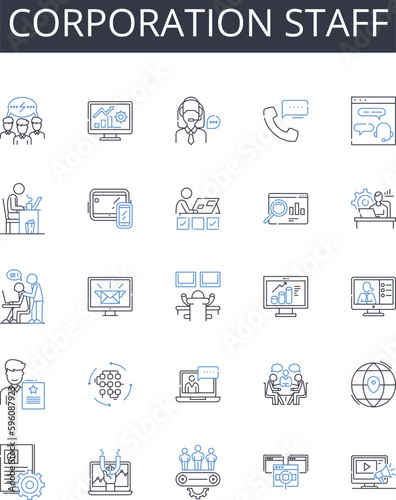 Corporation staff line icons collection. Delivery, Logistics, Shipping, Transport, Courier, Routing, Dispatching vector and linear illustration. Freight,Scheduling,Tracking outline signs set