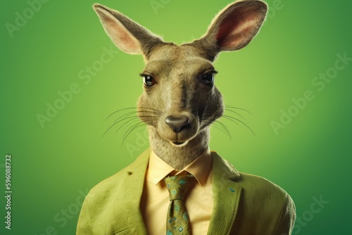 Anthropomorphic kangaroo dressed in a suit like a businessman. Business Concept. AI generated, human enhanced