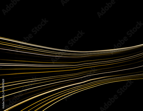 Abstract lights of golden colors forming patterns of curved lines. Festive decoration.