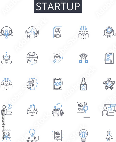 Startup line icons collection. New venture, Emerging business, Fresh company, Nascent enterprise, Prospective firm, Novel start-up, Original company vector and linear illustration. Creative venture