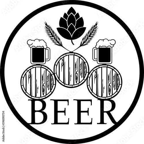 Bier Symbol: Brauzutaten, Biergläser und Fässer