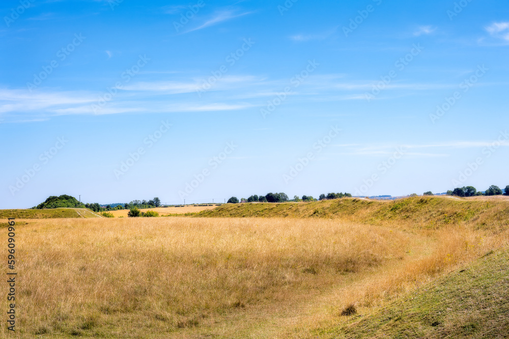 View of the Neolithic site of Figsbury ring on a sunny summer afternoon, Wiltshire, South West England
