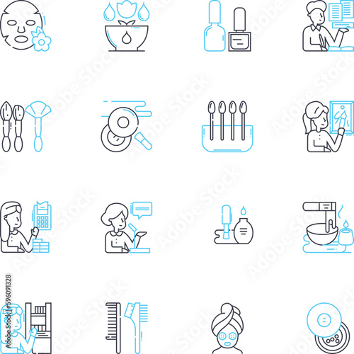 Body treatment linear icons set. Massage, Scrub, Detox, Exfoliate, Relax, Renew, Rejuvenate line vector and concept signs. Revitalize,Serenity,Moisturize outline illustrations