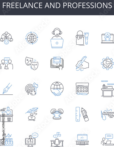 Freelance and professions line icons collection. Synergy, Unity, Cohesion, Collaboration, Teamwork, Synchronicity, Consensus vector and linear illustration. Harmony,Integration,Cohort outline signs
