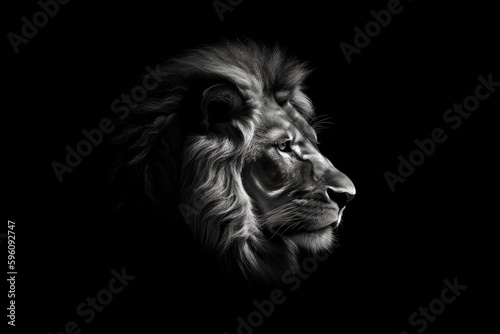 majestic lion in black and white photography. Generative AI © 2rogan