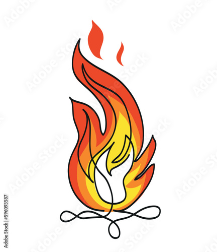One line drawing of fire flame icon.
One continuous line drawing of Camp fire.
