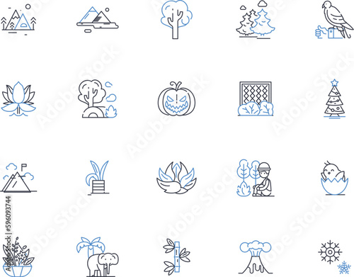 Terrain line icons collection. Mountainous, Hilly, Rocky, Muddy, Sandy, Forested, Grassy vector and linear illustration. Arid,Marshy,Swampy outline signs set