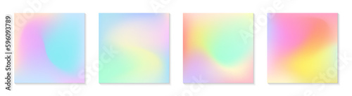 Vector set of mesh gradient backgrounds in cold and warm colors.Copy space for text.Abstract  iridescent illustrations in y2k aesthetic.Modern templates for banners,branding design,social media,covers