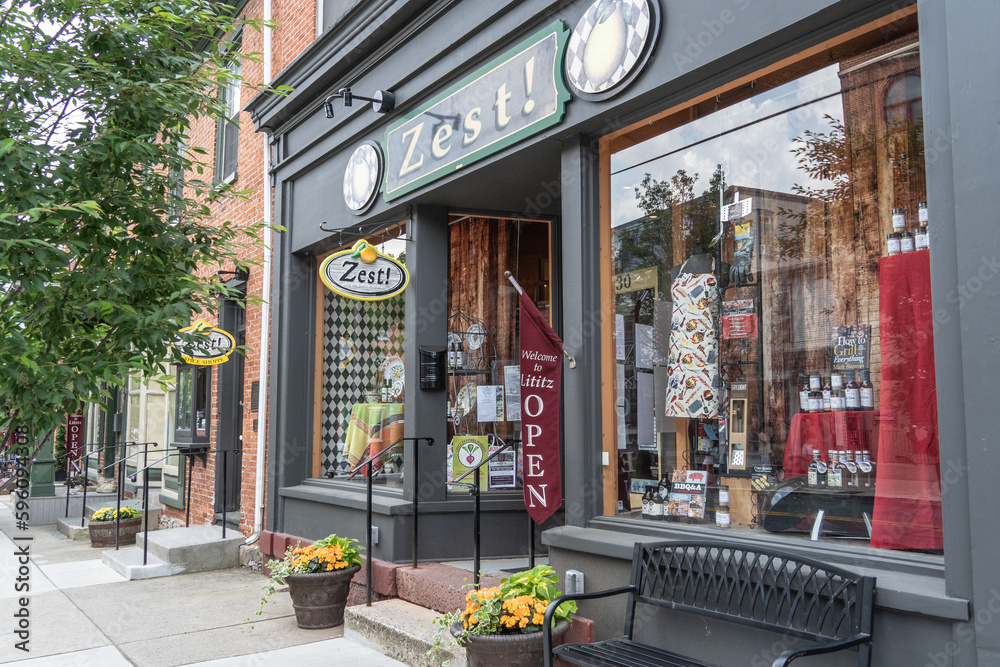 Lititz, PennsylvaniaUSAJune 1, 2022 Shops along the Main Street in