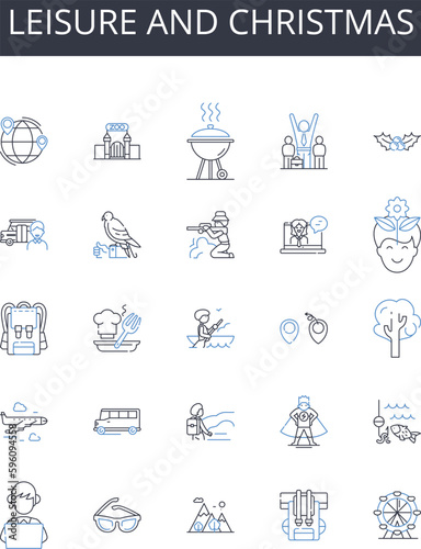 Leisure and christmas line icons collection. Free time, Holiday, Festive season, Relaxation, Break, Festivity, Merriment vector and linear illustration. Festal,Festiveness,Fest outline signs set