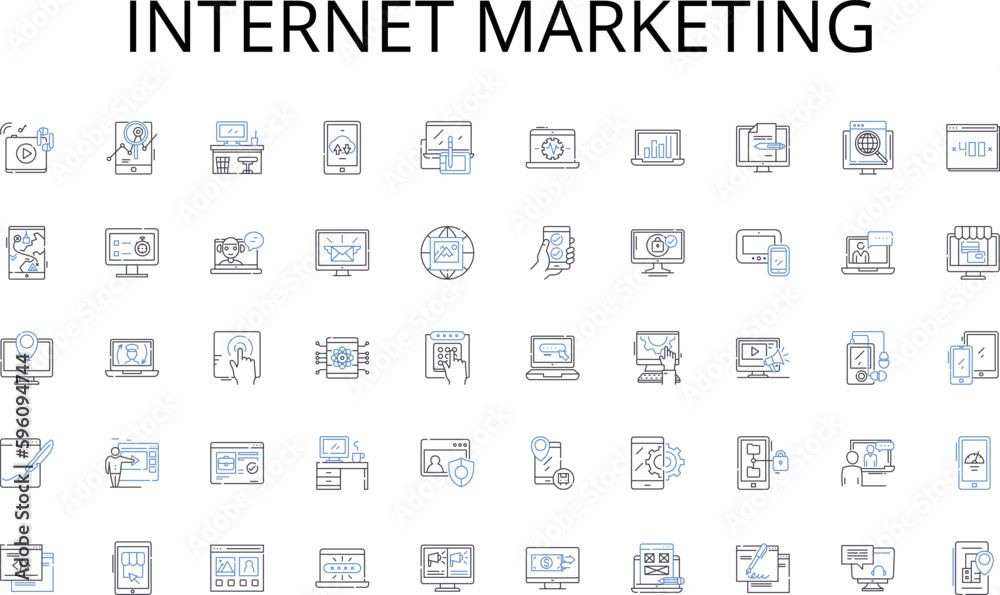 Internet marketing line icons collection. Reporting, Journalism, Breaking, Current, Events, Investigating, Headlines vector and linear illustration. Coverage,Information,Updates outline signs set