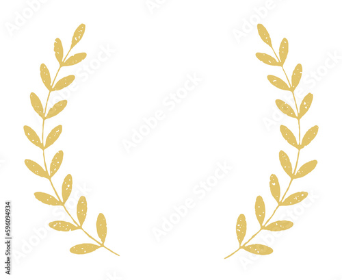 Grunge golden laurel wreath frame with leafy branches