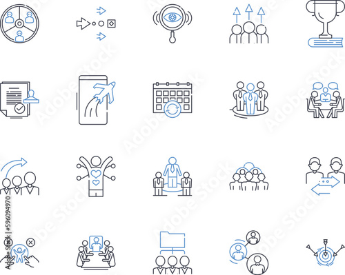 Organizational structure line icons collection. Hierarchy, Division, Function, Nerk, Matrix, Flat, Grouping vector and linear illustration. Centralization,Decentralization,Departmentalization outline