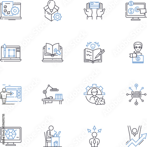 Busy establishment line icons collection. Hectic, Bustling, Active, Frantic, Rushed, Thriving, Packed vector and linear illustration. Booming,Chaotic,Jam-packed outline signs set