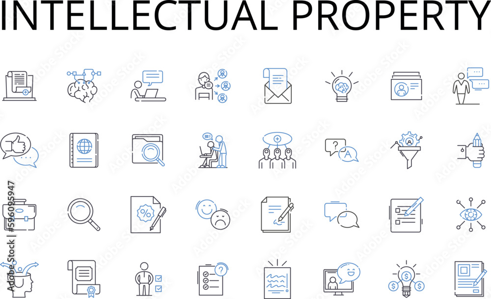Intellectual property line icons collection. Private property, Legal rights, Copyright laws, Trade secrets, Patented inventions, Proprietary data, Mtized ideas vector and linear illustration Intellectual property line icons collection. Private property, Legal rights, Copyright laws, Trade secrets, Patented inventions, Proprietary data, Mtized ideas vector and linear illustration