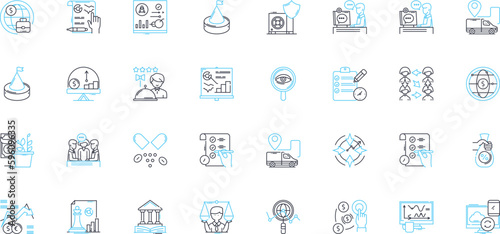 Financial management linear icons set. Budgeting, Investing, Planning, Saving, Cashflow, Audit, Forecasting line vector and concept signs. Debt,Risk,Analysis outline illustrations