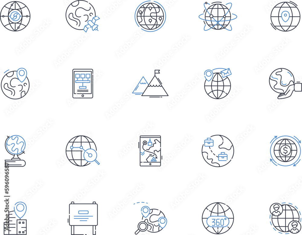 Satellite imagery line icons collection. Aerial, Digital, Geospatial, Mapping, Space-based, Surveillance, Earth vector and linear illustration. Terrain,Analysis,High-resolution outline signs set - obrazy, fototapety, plakaty 